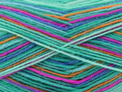 Lot of 4 x 100gr Skeins Ice Yarns SOCK VARICOLOR (75% Superwash Wool) Yarn Green Shades Blue Orange Pink