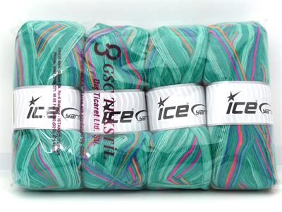 Lot of 4 x 100gr Skeins Ice Yarns SOCK VARICOLOR (75% Superwash Wool) Yarn Green Shades Blue Orange Pink