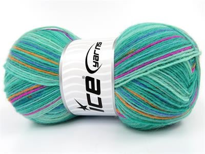 Lot of 4 x 100gr Skeins Ice Yarns SOCK VARICOLOR (75% Superwash Wool) Yarn Green Shades Blue Orange Pink