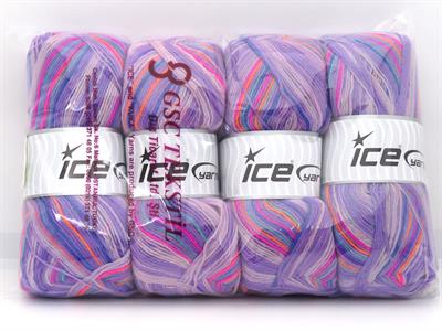 Lot of 4 x 100gr Skeins Ice Yarns SOCK VARICOLOR (75% Superwash Wool) Yarn Lilac Shades Orange Pink Blue Turquoise