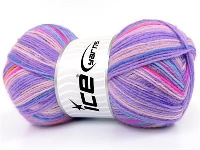 Lot of 4 x 100gr Skeins Ice Yarns SOCK VARICOLOR (75% Superwash Wool) Yarn Lilac Shades Orange Pink Blue Turquoise