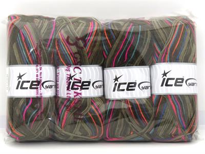Lot of 4 x 100gr Skeins Ice Yarns SOCK VARICOLOR (75% Superwash Wool) Yarn Pink Blue Turquoise Orange Khaki Shades