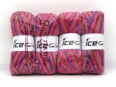 Lot of 4 x 100gr Skeins Ice Yarns SOCK VARICOLOR (75% Superwash Wool) Yarn Pink Grey Lilac Camel Red