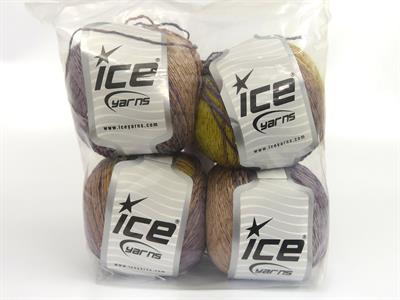 4x100gr. SUMMER COLOR Viskon, Pamuk Altın, Kahverengi Tonları Viskon, Yazlık İplikler, Pamuk, Batik Desenli