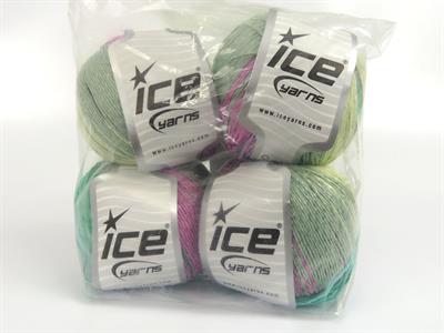 4x100gr. SUMMER COLOR Viskon, Pamuk Pembe, Krem, Gri, Yeşil Tonları Viskon, Yazlık İplikler, Pamuk, Batik Desenli