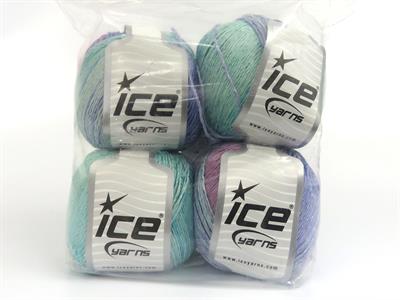 4x100gr. SUMMER COLOR Viskon, Pamuk Pembe, Leylak, Nane Yeşil Viskon, Yazlık İplikler, Pamuk, Batik Desenli