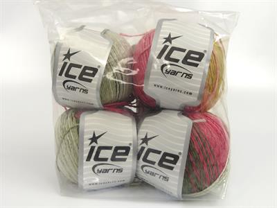 4x100gr. SUMMER COLOR Viskon, Pamuk Pembe tonları, Haki Tonları Viskon, Yazlık İplikler, Pamuk, Batik Desenli