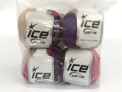 4x100gr. SUMMER COLOR Viskon, Pamuk Mor, Kahverengi Tonları, Pembe tonları Viskon, Yazlık İplikler, Pamuk, Batik Desenli