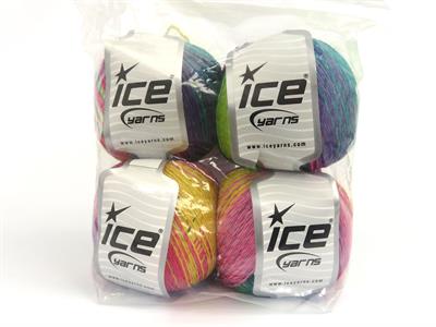 4x100gr. SUMMER COLOR Viskon, Pamuk Gökkuşağı Viskon, Yazlık İplikler, Pamuk, Batik Desenli