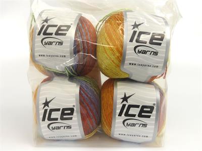 4x100gr. SUMMER COLOR Viskon, Pamuk Gökkuşağı Viskon, Yazlık İplikler, Pamuk, Batik Desenli