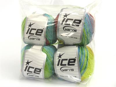 4x100gr. SUMMER COLOR Viskon, Pamuk Gökkuşağı Viskon, Yazlık İplikler, Pamuk, Batik Desenli