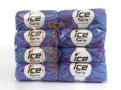 8x50gr. SUMMER ROSE GLITZ Metalik Simli, Akrilik Yeşil, Mavi, Fuşya Metalik Simli, Yazlık İplikler, Batik Desenli, Akrilik