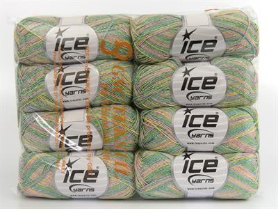 8x50gr. SUMMER ROSE GLITZ Metalik Simli, Akrilik Yeşil, Pembe, Sarı Metalik Simli, Yazlık İplikler, Batik Desenli, Akrilik