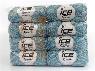 8x50gr. SUMMER ROSE GLITZ Metalik Simli, Akrilik Yeşil, Turkuaz, Açık Kamel Metalik Simli, Yazlık İplikler, Batik Desenli, Akrilik