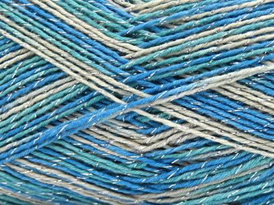 8x50gr. SUMMER ROSE GLITZ Metalik Simli, Akrilik Yeşil, Turkuaz, Açık Kamel Metalik Simli, Yazlık İplikler, Batik Desenli, Akrilik