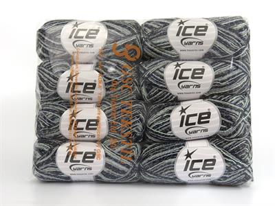 8x50gr. SUMMER ROSE GLITZ Metalik Simli, Akrilik Gri, lacivert, Yeşil Tonları Metalik Simli, Yazlık İplikler, Batik Desenli, Akrilik