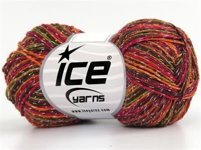 8x50gr. SUMMER ROSE GLITZ Metalik Simli, Akrilik Kırmızı, Turuncu, Bordo, Kahverengi Tonları Metalik Simli, Yazlık İplikler, Batik Desenli, Akrilik