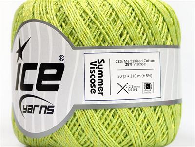 6x50gr. SUMMER VISCOSE Viskon, Merserize Pamuk Açık Yeşil Çok İnce, Viskon, Yazlık İplikler, Pamuk, Tığ İşi