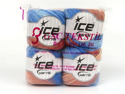 4x100gr. SUMMERTIME COLOR Viskon, Pamuk Mavi Tonları, Somon Tonları Viskon, Yazlık İplikler, Pamuk, Batik Desenli