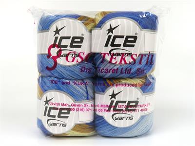 4x100gr. SUMMERTIME COLOR Viskon, Pamuk Altın, Açık Yeşil, Mavi Tonları Viskon, Yazlık İplikler, Pamuk, Batik Desenli