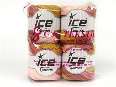 4x100gr. SUMMERTIME COLOR Viskon, Pamuk Altın, Pembe tonları Viskon, Yazlık İplikler, Pamuk, Batik Desenli