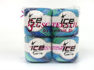 4x100gr. SUMMERTIME COLOR Viskon, Pamuk Yeşil, Mavi Tonları Viskon, Yazlık İplikler, Pamuk, Batik Desenli