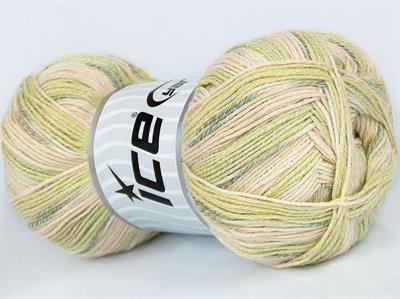 Lot of 4 x 100gr Skeins Ice Yarns SUPER COTTON SOCK (48% Cotton 39% Superwash Wool) Yarn Cream Shades Green Shades