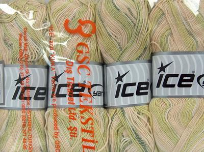 Lot of 4 x 100gr Skeins Ice Yarns SUPER COTTON SOCK (48% Cotton 39% Superwash Wool) Yarn Cream Shades Green Shades