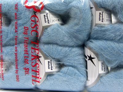 Lot of 6 Skeins Ice Yarns SUPERKID MOHAIR (47% SuperKid Mohair 31% Superwash Extrafine Merino Wool) Yarn Baby Blue