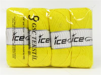 4x100gr. SUPERWASH WOOL BAMBOO Bambu Neon Sarı Lüks, Kışlık, Yün, Bambu, Worsted