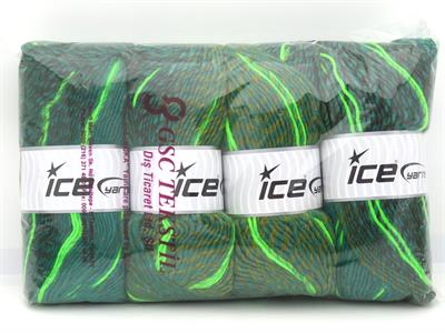 4x100gr. SYMPHONY Premium Akrilik Kahverengi, Altın, Yeşil Tonları Kışlık, Batik Desenli, Worsted, 100% Akrilik , Akrilik