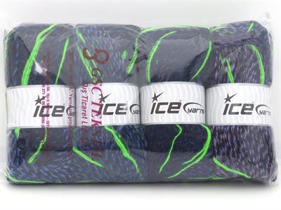 4x100gr. SYMPHONY Premium Akrilik Mor Tonları, Neon Yeşil Kışlık, Batik Desenli, Worsted, 100% Akrilik , Akrilik