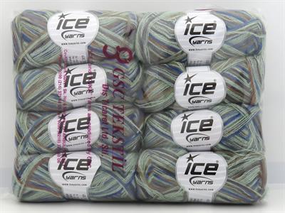 Lot of 8 Skeins Ice Yarns TOUCAN (5% Wool) Yarn Green shades Brown Shades Blue