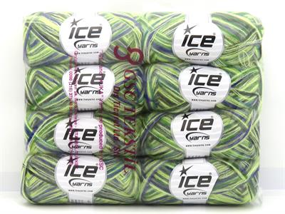 Lot of 8 Skeins Ice Yarns TOUCAN (5% Wool) Yarn Green Shades Brown Shades Blue