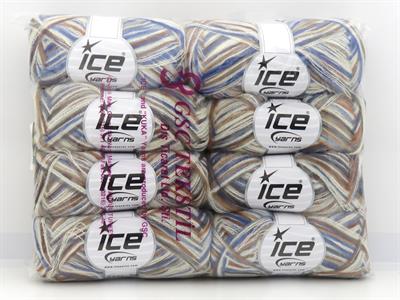 Lot of 8 Skeins Ice Yarns TOUCAN (5% Wool) Yarn Cream Blue Brown Shades Grey