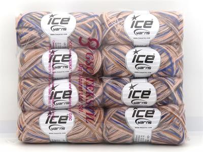 Lot of 8 Skeins Ice Yarns TOUCAN (5% Wool) Yarn Pink Shades Blue Brown Shades Grey