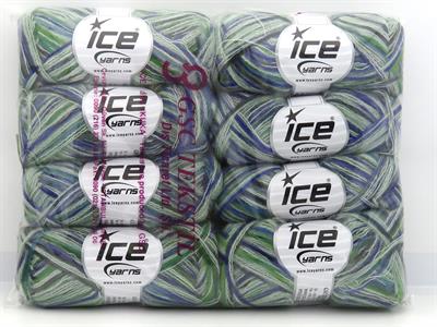 Lot of 8 Skeins Ice Yarns TOUCAN (5% Wool) Yarn Green Shades Blue Turquoise