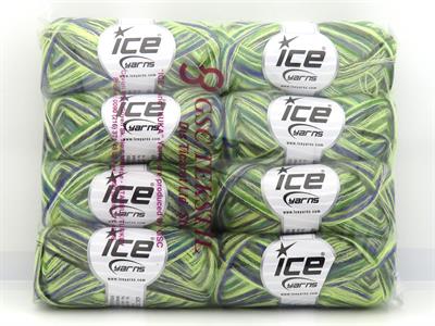 Lot of 8 Skeins Ice Yarns TOUCAN (5% Wool) Yarn Green Shades Blue Turquoise Grey
