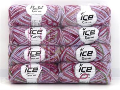 Lot of 8 Skeins Ice Yarns TOUCAN (5% Wool) Yarn Lilac Pink Green Burgundy Khaki