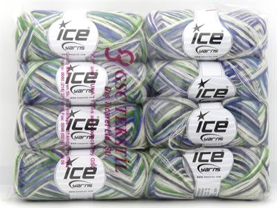 Lot of 8 Skeins Ice Yarns TOUCAN (5% Wool) Yarn Cream Purple Green Grey