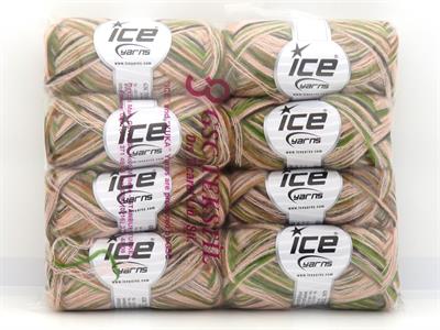 Lot of 8 Skeins Ice Yarns TOUCAN (5% Wool) Yarn Pink Shades Green Shades Grey
