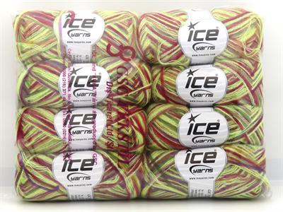 Lot of 8 Skeins Ice Yarns TOUCAN (5% Wool) Yarn Green Shades Burgundy Gold Purple