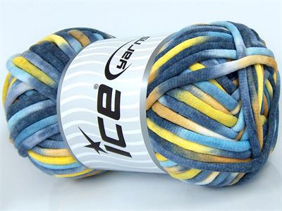 1x250gr. TUBE COTTON JUMBO COLOR Pamuk Mavi Tonları, Sarı Tonları Yazlık İplikler, Pamuk, Çok Kalın, Batik Desenli