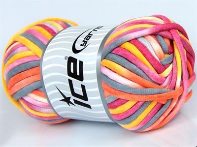 1x250gr. TUBE COTTON JUMBO COLOR Pamuk Pembe, Turuncu, Sarı, Açık Gri Yazlık İplikler, Pamuk, Çok Kalın, Batik Desenli