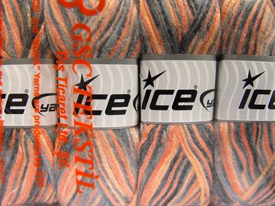 Lot of 4 x 100gr Skeins Ice Yarns UNIVERSE (19% Wool) Yarn Orange Shades Black Grey
