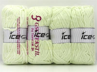 Lot of 4 x 100gr Skeins Ice Yarns VELVET BABY (100% MicroFiber) Yarn Greenish White