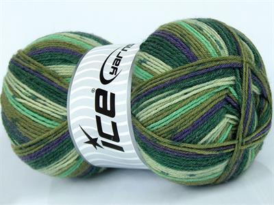 Lot of 2 x 150gr Skeins Ice Yarns VIRGIN WOOL SOCK (75% Virgin Wool) Yarn Green Shades Purple