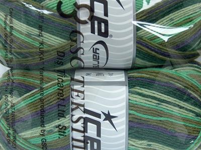 Lot of 2 x 150gr Skeins Ice Yarns VIRGIN WOOL SOCK (75% Virgin Wool) Yarn Green Shades Purple