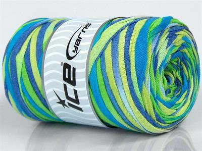 1x250gr. VISCOT RIBBON COLOR Viskon, Pamuk Mavi, Leylak, Yeşil Tonları Şerit, Yazlık İplikler, Pamuk, Çok Kalın, Batik Desenli