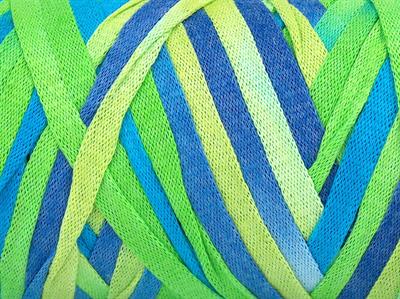 1x250gr. VISCOT RIBBON COLOR Viskon, Pamuk Mavi, Leylak, Yeşil Tonları Şerit, Yazlık İplikler, Pamuk, Çok Kalın, Batik Desenli